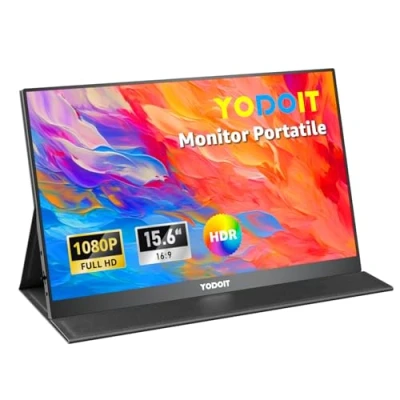 Immagine di Yodoit Monitor portatile 15,6&quot; 1920 x 1080 Schermo FHD 100% SRGB Display IPS con USB Tipo C Altoparlanti integrati per la cura degli occhi PC, laptop, MacBook, PS 3/4/5