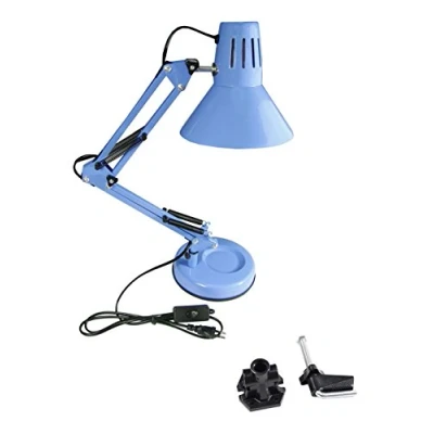 Immagine di Vetrineinrete® Lampada da scrivania con braccio snodabile luce tavolo in metallo orientabile morsetto incluso attacco per lampadine E27 casa ufficio cameretta F50 (Blu)