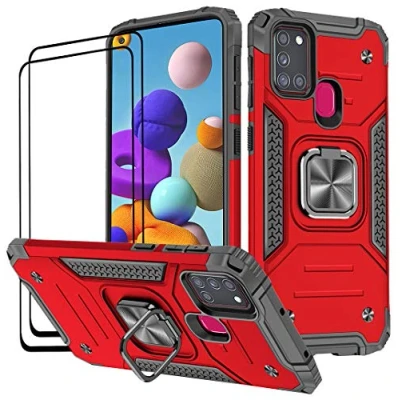 Immagine di KANSI Cover Compatibile per Xiaomi Redmi 9C NFC/Redmi 9C, Vetro Temperato [2 Pezzi] TPU Silicone Rotazione 360 Magnete Anello Supporto Doppia Difesa Protezione Custodia Rosso