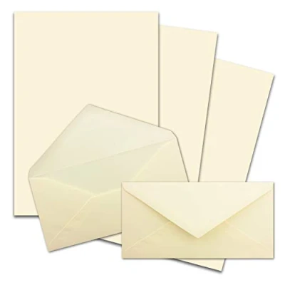 Immagine di FarbenFroh by Gustav Neuser Set di 50 fogli carta da lettere opaca, formato DIN A4, con buste lungo, incollaggio a umido, colore: crema e vaniglia