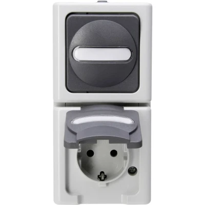 Immagine di Kopp 130856009 1 pezzo Interruttore per ambienti umidi Completo Combinazione interruttore/prese BlueElectric Grigio