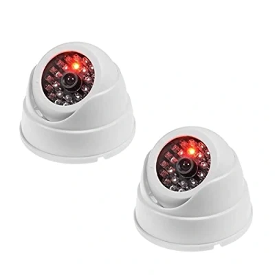 Immagine di JZK 2 x Videocamera Telecamera Finta sorveglianza da Esterno Interno con Lampeggiante IR infrarossi CCTV, Bianco