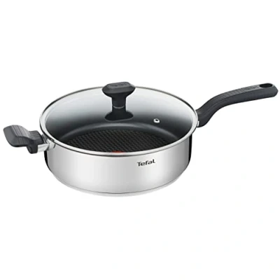 Immagine di Tefal Comfort Max Casseruola bassa 26 cm in acciaio inox e coperchio vetro, manico ergonomico fresco, diffusione del calore uniforme, base spessa anti deformazione, adatta a tutte le cucine forno