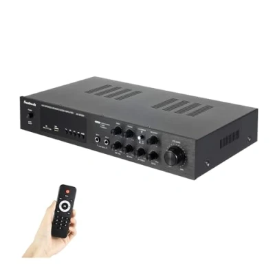 Immagine di amplificatore audio HiFi 5K Bluetooth 600W stereo 4.2 FM/AM con telecomando e LED, per auto, completo 2 ingressi microfono Echo