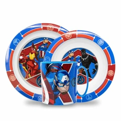 Immagine di Sorrisini Set Stoviglie Bambini Piatti per asilo, scoula Pappa Bimbo piatto, ciotola, tazza 350ml Svezzamento Prima in plastica dura riutilizzabile Hulk