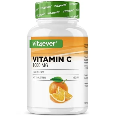 Immagine di Vitamina C 1000mg 365 compresse in un anno di fornitura Effetto Rilasciato nel Tempo + Estratto Rosa Canina Bioflavonoidi Agrumi Vegan Altamente Dosato