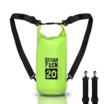 Immagine di Dry Bag, Borsa Sacca Zaino impermeabile Waterproof, chiusura a rotolo e tracolla, custodia per cellulare marsupio Mare Barca Pesca Rafting Spiaggia Sport Acquatici (Green, 20l)