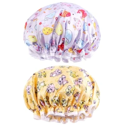 Immagine di 2 Pezzi Cuffia da Doccia Impermeabile, Riutilizzabile Doppio Strato Cuffie Capelli con Elastici per Bagno Spa Salon