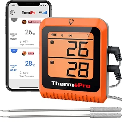 Immagine di ThermoPro TP25H2 150M Wireless Bluetooth BBQ Termometro per carne senza fili Ricaricabile con APP Smart Sonde alimentari a doppia temperatura cucinare Grigliare Forno Smoker