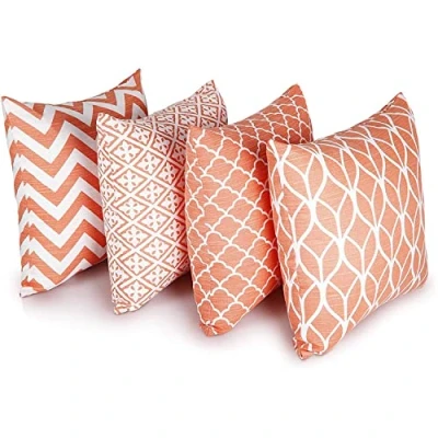 Immagine di Penguin Home Set di 4 federe per cuscini 45 cm x quadrati double face 100% cotone e con cerniera invisibile soggiorno, camera da letto, 18x18 pollici (Corallo)
