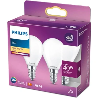 Immagine di Philips Lighting 77771500 LED (monocolore) ERP F (A G) E14 Forma di goccia 4.3 W = 40 Bianco caldo (Ø x L) 4.5 cm 8.2 2 pz.