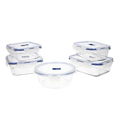 Immagine di Luminarc Pure Box Active Set di 5 contenitori ermetici in Vetro, Extra Resistenti, Senza BPA, valvola per microonde, Trasparente