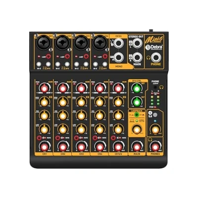 Immagine di Mini6 Mixer Audio Professionale per DJ a 6 Canali con Interfaccia USB, Bluetooth e Alimentazione Phantom 48V Ideale Streaming, Podcasting Performance Live
