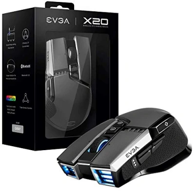 Immagine di EVGA X20 Mouse da Gioco, Wireless, Grigio, Personalizzabile, 16.000 DPI, 5 Profili, 10 Pulsanti, Ergonomico, 903 T1 20GR K3