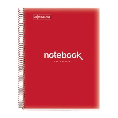 Immagine di Miquelrius Taccuino A4, Quaderno Emotions, 80 Fogli di 90 g/m², Griglia 5 x mm, 1 Striscia a Colori, Spirale Microperforata, Copertina in Polipropilene, 4 Fori, Colore Rosso
