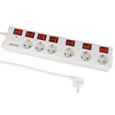 Immagine di FeinTech Ciabatta elettrica commutabile singolarmente con USB, multipresa a 6 prese protezione da sovratensione e 3 distanza extra larga, MD000652