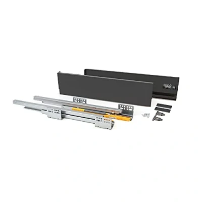 Immagine di Emuca Kit cassetto Cucina o Bagno con Guide ad Estrazione Totale e Chiusura Soft, Altezza 138mm profondità 500mm, Grigio antracite