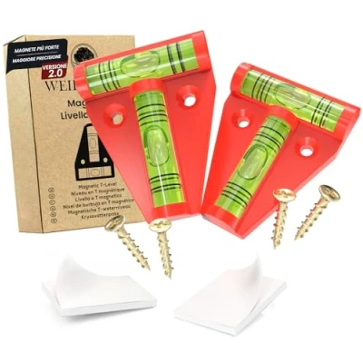 Immagine di WEIDEBACH® livella a T magnetica in 2 pezzi rossa, croce, bolla piccola, d&#039;aria due vie, livello dell&#039;acqua piramidale piccolo, per case mobili