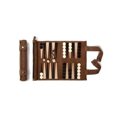 Immagine di Sondergut Backgammon gioco da tavolo Mocca Avvolgibile, in 100% pelle L&#039;originale dal 1998 Perfetta idea regalo per gli appassionati del campeggio e dei viaggi 25x34cm