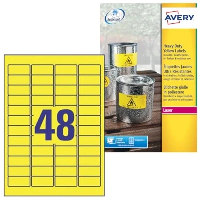 Immagine di Avery Zweckform L6103 20 Etichetta a Pellicola 45.7 x 21.2 mm in poliestere Giallo 960 pz. tenuta permanente Stampante laser colori,