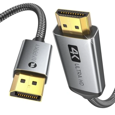 Immagine di WARRKY Cavo DisplayPort a HDMI 4K, Display Port 3M [2K@60Hz, 1080P@120Hz, Nylon Intrecciato, Placcati in Oro] Unidirezionale DP to