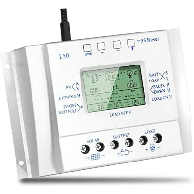 Immagine di OOYCYOO Regolatore di carica solare MPPT da 80 A, 12 V/24 V, rilevamento automatico della tensione del pannello con display LCD USB