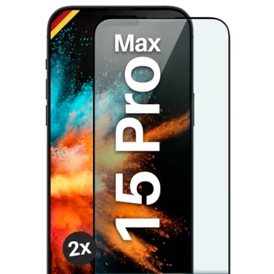 Immagine di moex Vetro protettivo Full Screen compatibile con Apple iPhone 15 Pro Max Pellicola protettiva senza bordi, schermo intero curvo 3D, trasparente, 2 x nero