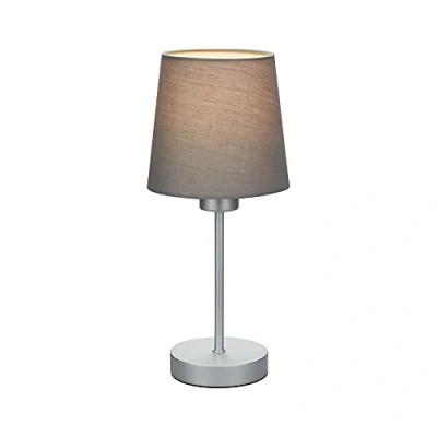 Immagine di BRILONER lampada da tavolo, comodino, scrivania, abat jour, 1 x E14, incl. interruttore sul cavo, paralume in tessuto, grigio argento, 100 314 mm (DxH)