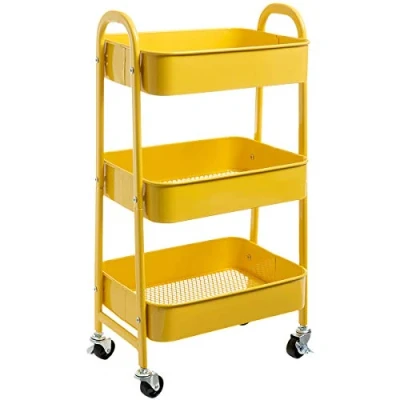 Immagine di DOEWORKS Carrello portaoggetti a 3 piani in metallo Organizer con ruote per cucina Trucco Bagno Ufficio, Giallo