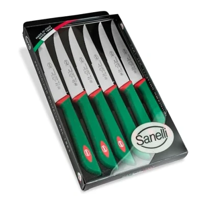 Immagine di Sanelli Premana Professional Confezione Coltelli Costata, Acciaio Inossidabile, Verde/Rosso, 25.5x15.5x2.0 cm, 6 unità