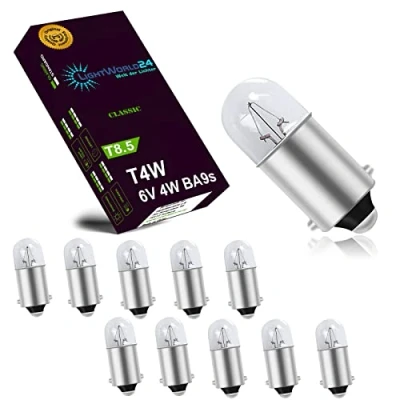 Immagine di LIGHTWORLD24 10x T4W BA9s luce di parcheggio lampada per auto 6V 4W pere illuminazione interna segnalazione