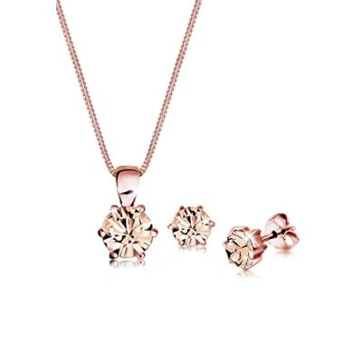 Immagine di Elli Set di Gioielli Donne Classico Ciondolo Solitario Orecchini a Perno con Cristalli in Argento Sterlino 925 Placcato Oro Rosa