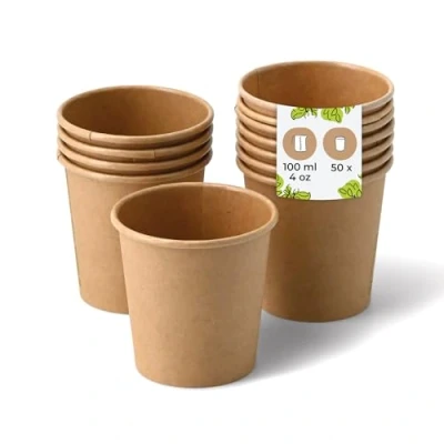 Immagine di BIOZOYG 50x bicchierini caffè 100 ml / 4 oz, Ø 62 mm marrone bicchieri carta senza plastica e con materiali sostenibili caffe
