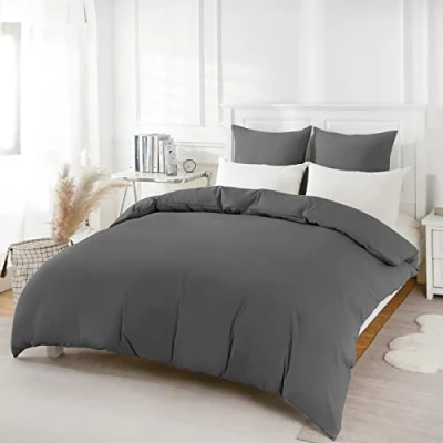 Immagine di REDKEY Copripiumino Matrimoniale in Microfibra,Set Completo con 2 Federe Cuscini Letto 240x220 cm + 80x80 Grigio scuro