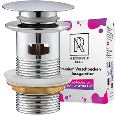 Immagine di M. ROSENFELD HOME Piletta Click Clack per Lavabo del Bagno con Troppopieno e Coperchio Universale Scarico G1 1/4 Pollici Tappo Lavandino in Acciaio Inox Bidet