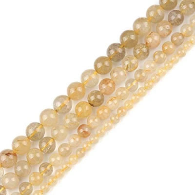 Immagine di Perline in quarzo rutilate con pietre preziose naturali per realizzare gioielli circa 39,4 cm (quarzo rutilato, 12 mm)