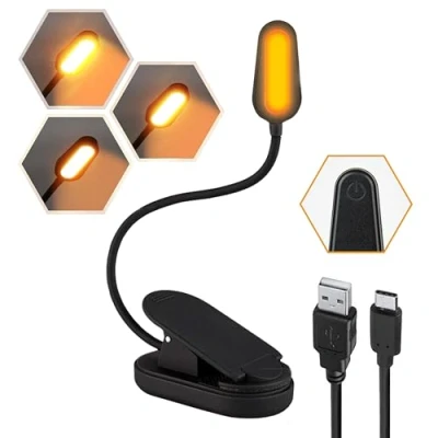 Immagine di Toys4Boys Luce da Lettura per Libro USB LED, Lampada Letto, 3 Modalità di Temperatura Colorei (Rosso/Ambrata/Mista) Dimmerabile Senza Livelli, 360 Flessibile Kindle,Letto