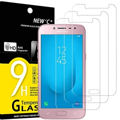 Immagine di NEW&#039;C 3 Pezzi, Vetro Temperato Compatibile con Samsung Galaxy J2 2018, Pellicola Prottetiva Anti Graffio, Impronte, Durezza 9H, 0,33mm Ultra Trasparente, Resistente