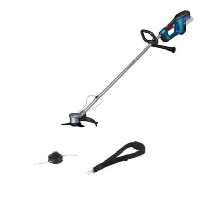 Immagine di Bosch Professional 18V System Decespugliatore batteria GFR 23 (motore brushless, diametro taglio cm, inc. 1 gruppo bobina, tracolla, set di lame per decespugliatore, guida protezione piante)