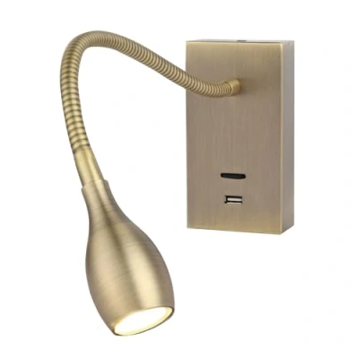 Immagine di Meanyee lampada da lettura parete, comodino a collo di cigno con interruttore/porta ricarica USB/regolabile, 3 W, 3000 K, finitura bronzo/MY WN198T