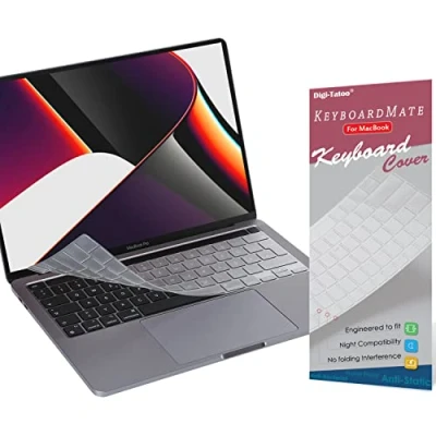 Immagine di Digi Tatoo Protezione per tastiera ultra sottileompatibile il 2022 Nuovo chip M2 Macbook Pro 13 e 2020/2019 pollici A2338 A2289 A2251 (layout UE/Italia), trasparente, TPU