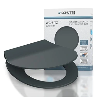 Immagine di Schütte 82704 Sedile WC Slim con abbassamento Automatico, Chiusura Rapida, Sottile, Colore: Grigio, Antracite, Grey