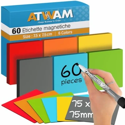 Immagine di ATWAM Magneti per lavagna bianca Scrum 60 pezzi Foglie di memo magnetico 7,5 x cm 6 colori