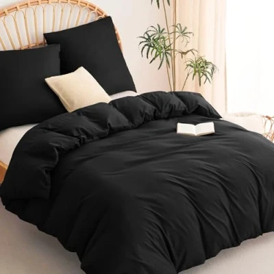 Immagine di WAVVE Sacco Copripiumino Una Piazza e Mezza 200x200 cm Set con Federa 80x80 cm, Copripiumone in Microfibra Traspirante, Nero
