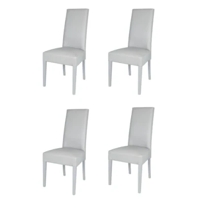 Immagine di Tommychairs Set 4 sedie imbottite modello Luisa per cucina e sala da pranzo, robusta struttura in legno di faggio grigio chiaro, seduta schienale rivestiti pelle artificiale chiaro
