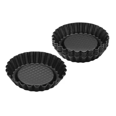 Immagine di Zenker Set Stampo Mini Size per Crostatine Ø10,5cm, Carbon Steel rivestito in antiaderente Teflon Confezione da 6pz Temp Max 230C Dimensioni Ø10,5x2 cm Linea Black Metallic