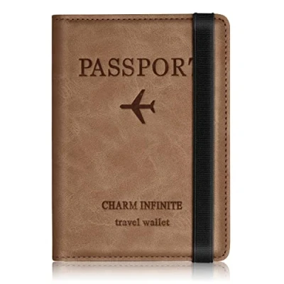 Immagine di Custodia per Passaporto, Copertina Passaporto con Blocco Rfid, Supporto Donna e Uomo, da Viaggio Documenti di 150mm*110mm (Marrone)