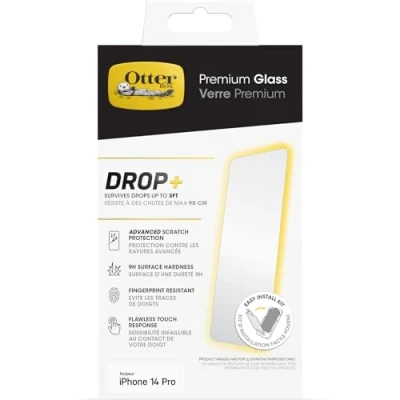 Immagine di OtterBox Pellicola protettiva in Vetro temperato Premium per iPhone 14 Pro con trattamento antimicrobico,Protezione a rotture avanzata, graffi e cadute da 0.9m, Antimicrobico