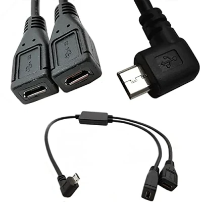 Immagine di cavo splitter e micro USB da 5 pin maschio a 2 femmina sinistra, dati in 1, adattatore femmine
