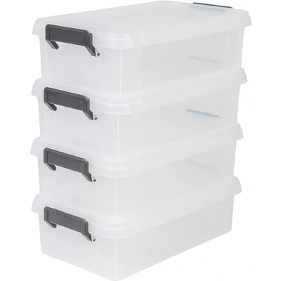 Immagine di Iris Ohyama, Set di 4 scatole immagazzinaggio, L, con maniglie a scatto, impilabile, garage Multi Box MBX Trasparente